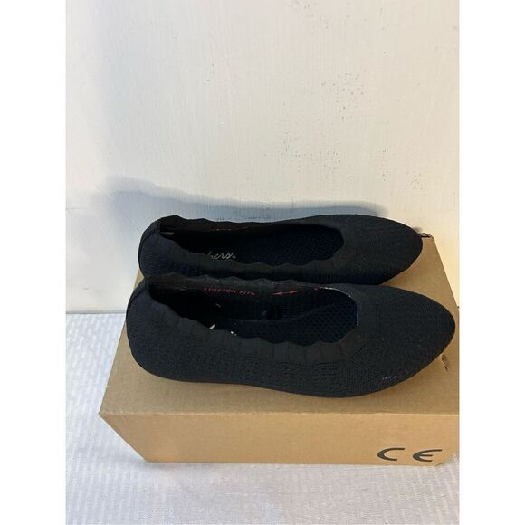 Skechers 7.5 stretch flats black air cooled memory foam #158343 - Picture 1 of 4
